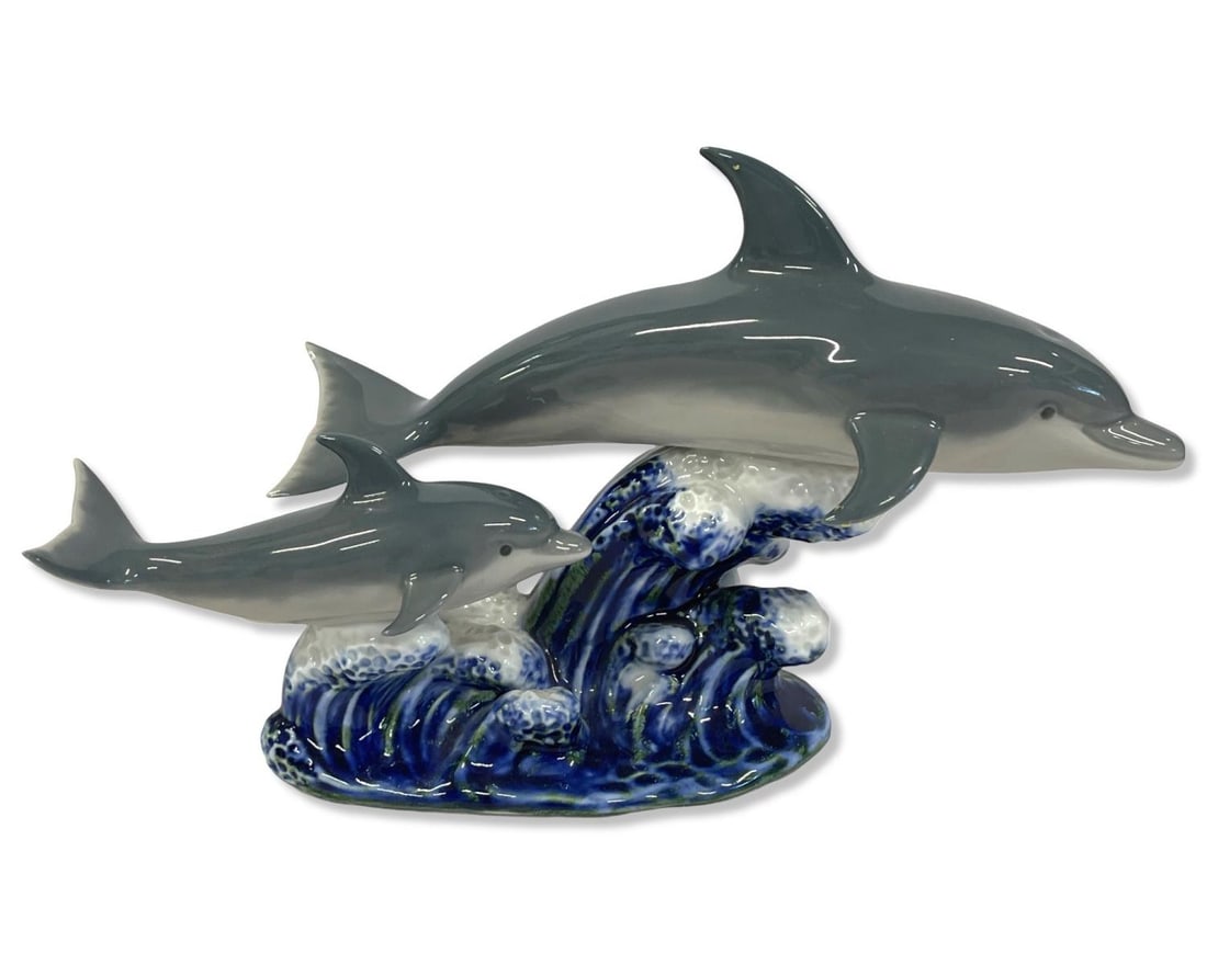 Lladro #6470 Swimming Lesson Dolphin with Calf Porcelain Figurines in Original Box (1 of 4)