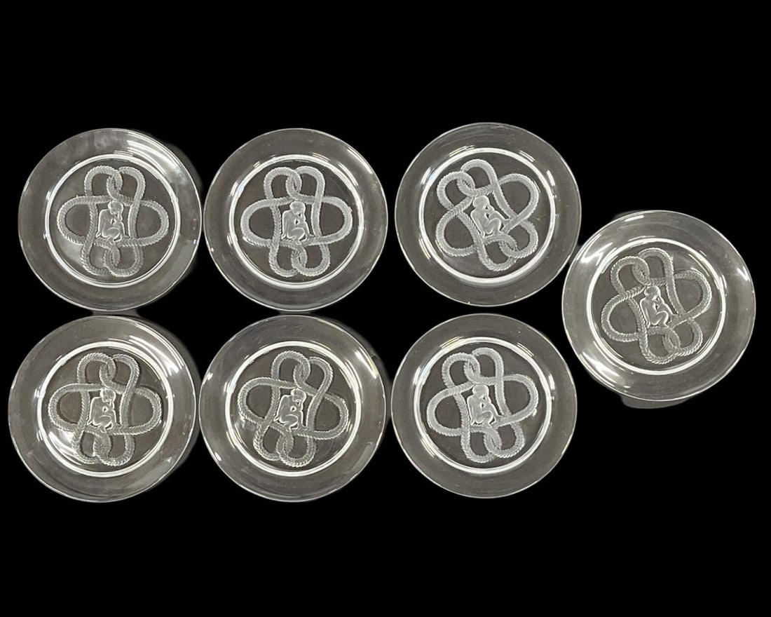 Lot of Seven Lalique France Crystal Cherub Plates: Lot of Seven Lalique France Crystal Cherub Plates