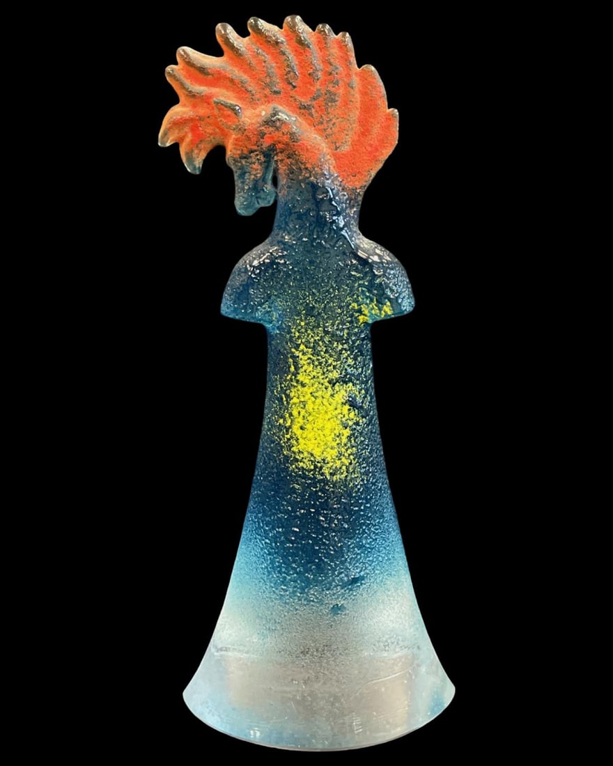 Kjell Engman (Swedish b. 1946) for Kosta Boda Art Glass Horse Sculpture Featuring Blue, Red & Yellow: Kjell Engman (Swedish b. 1946) for Kosta Boda Art Glass Horse Sculpture Featuring Blue, Red & Yellow Tones measures H: 9"