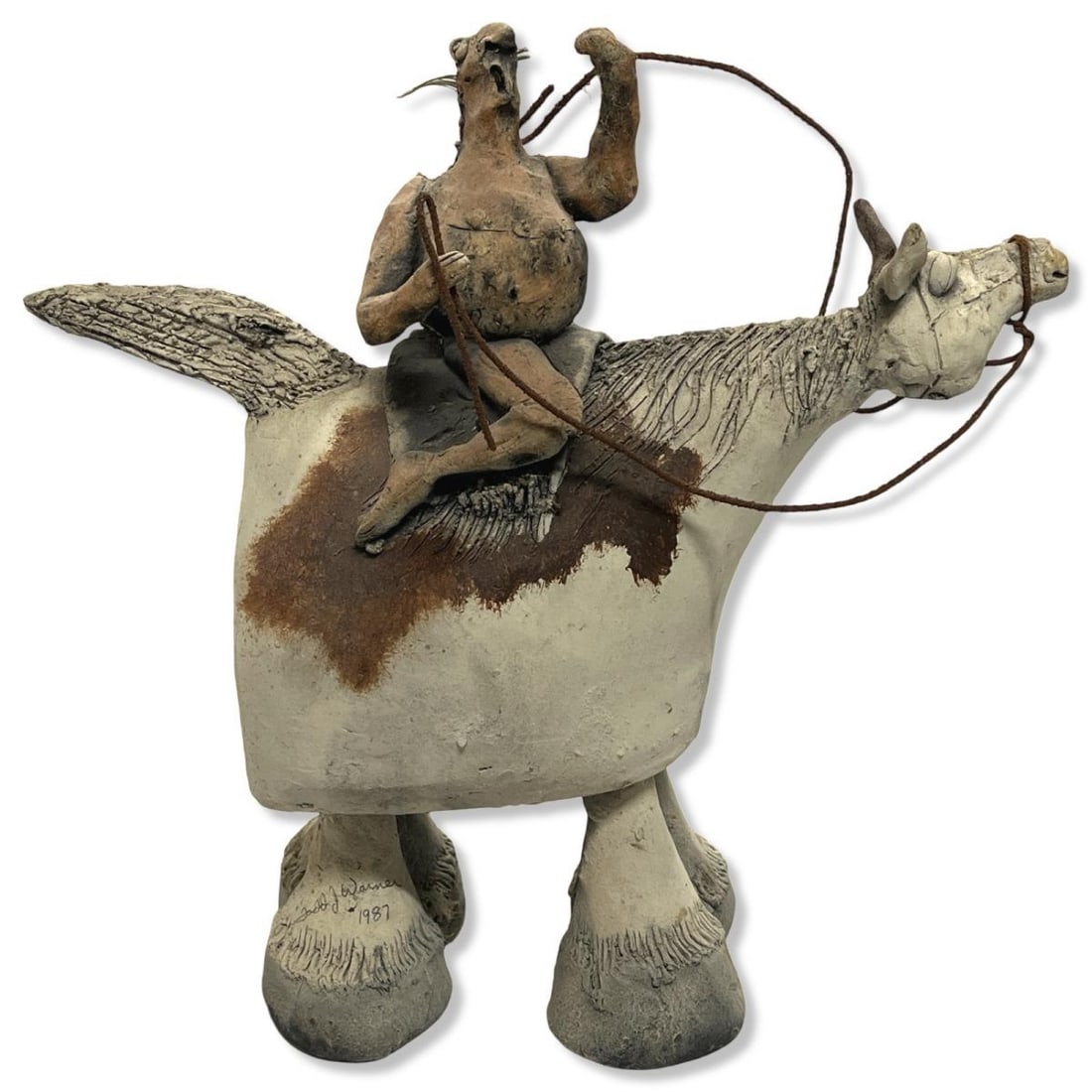 Signed and Dated Todd Warner Ceramic Horse Sculpture: Signed and Dated Todd Warner Ceramic Horse Sculpture measures 13" x 13"