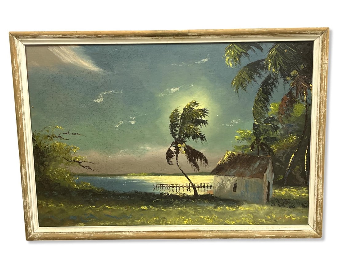 Signed Sam Newton (B. 1948) Florida Highwaymen Oil Painting on Upson Board in Original Frame (1 of 10)
