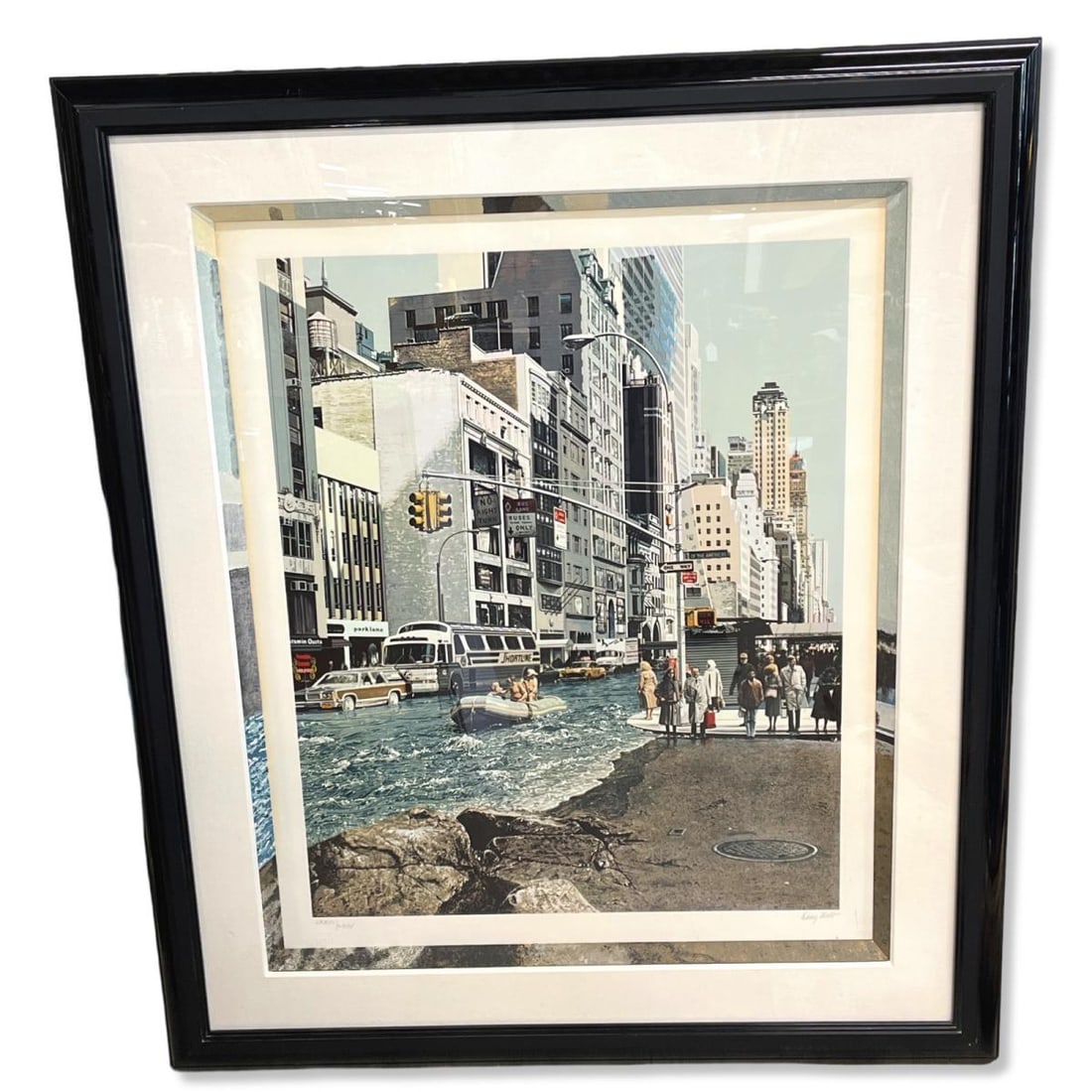 Signed Doug Webb (American b. 1956) Serigraph Dueling Cityscape: Signed Doug Webb (American b. 1956) Serigraph Dueling Cityscape. Signed and numbered with roman numerals LXXIII/LXXV, measures 33" x 28", 5 1/2" frame & matte