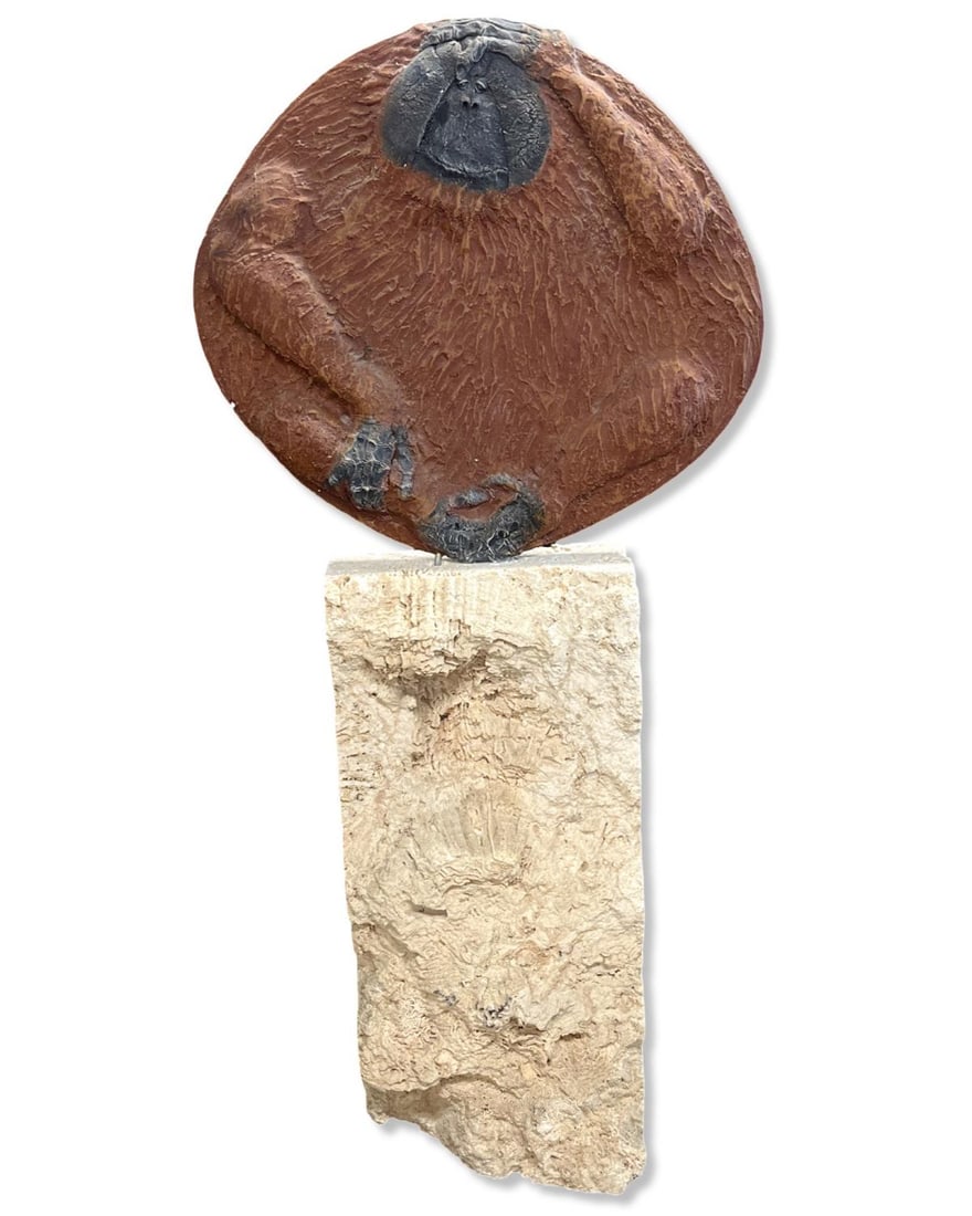 Signed and Dated Todd Warner Mixed Media Orangutan Sculpture on Carved Stone Pedestal (1 of 4)