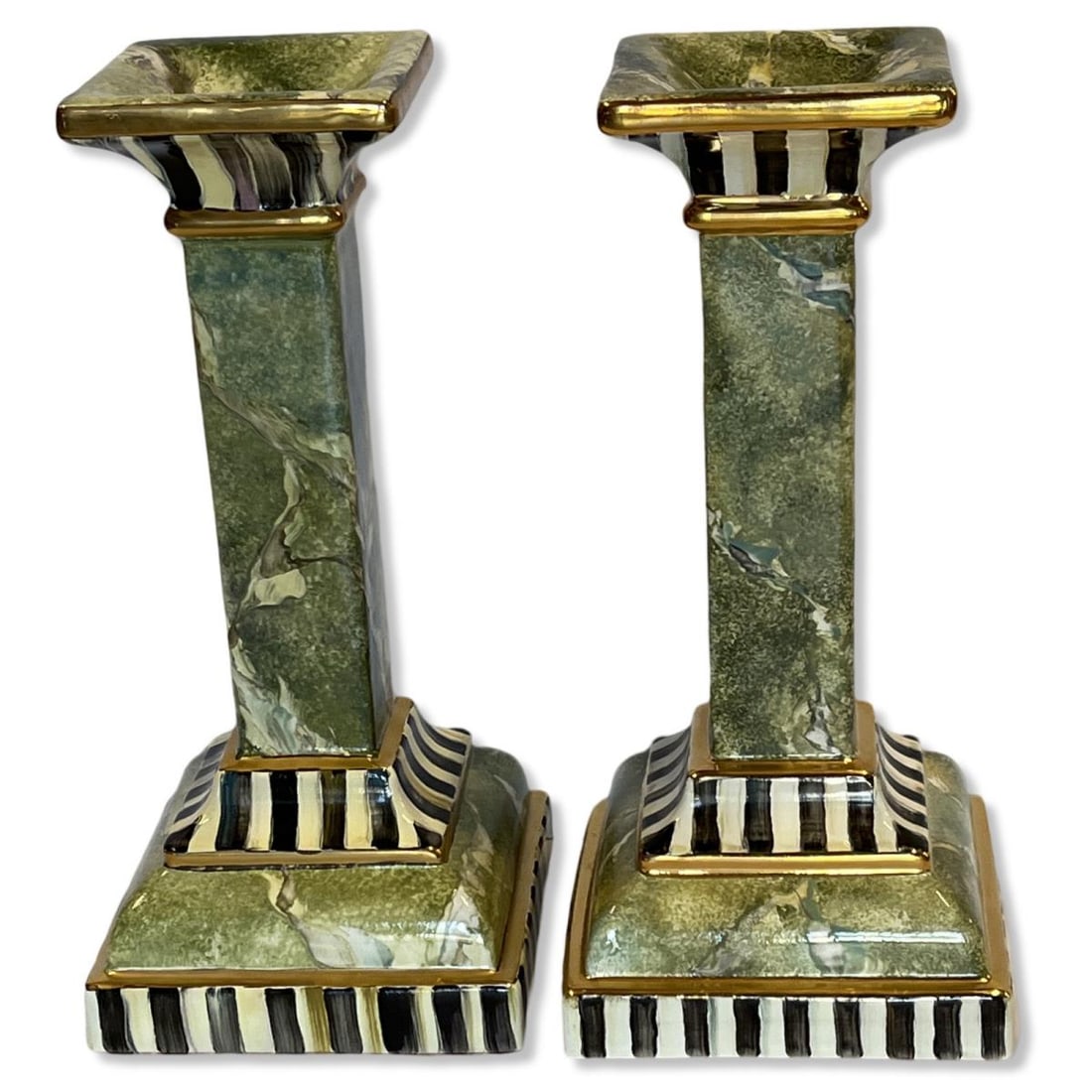 Pair of Mackenzie Childs Cheltenham Ceramic Pillar Candlesticks (1 of 3)