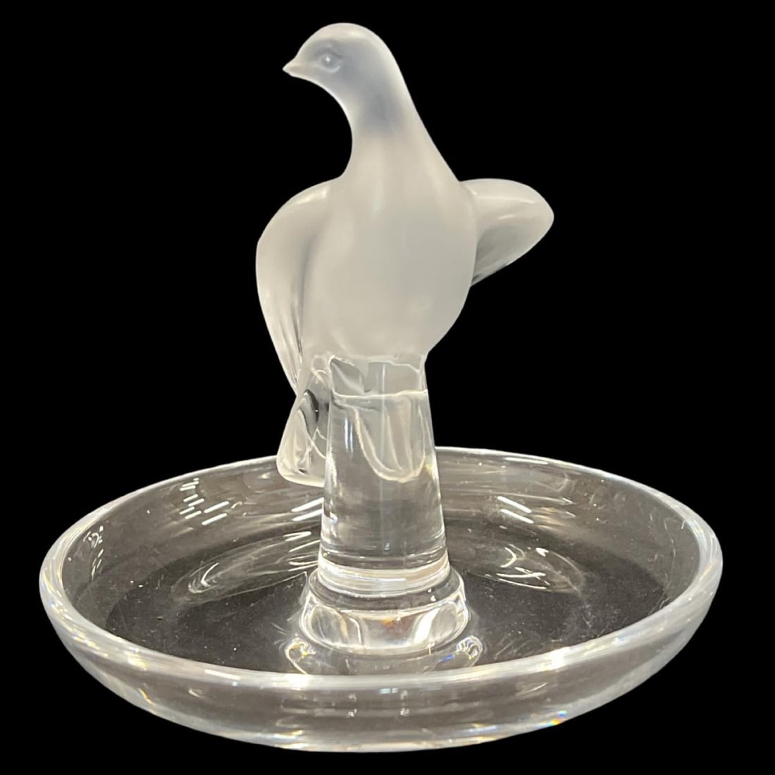 Lalique France Crystal Dobe Bird Ring Pin Trinket Dish (1 of 3)