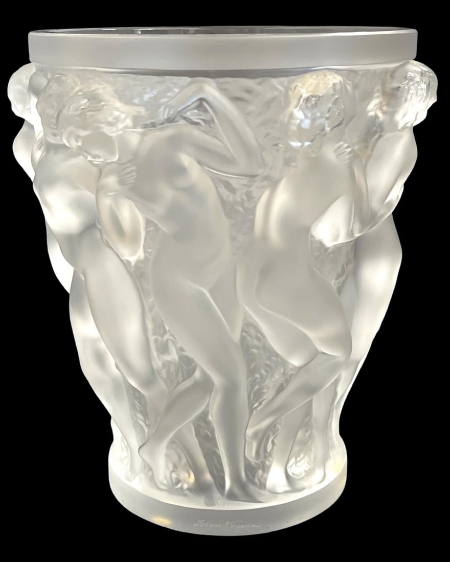 Lalique France Clear & Frosted Crystal Bacchantes Vase (1 of 4)