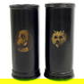 Pair of Jennens & Bettridge Papier Mache Vases with Hand Painted Dog Figures