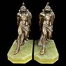 Pair of J.B. Hirsch Cast Metal on Green Onyx Warrior Bookends