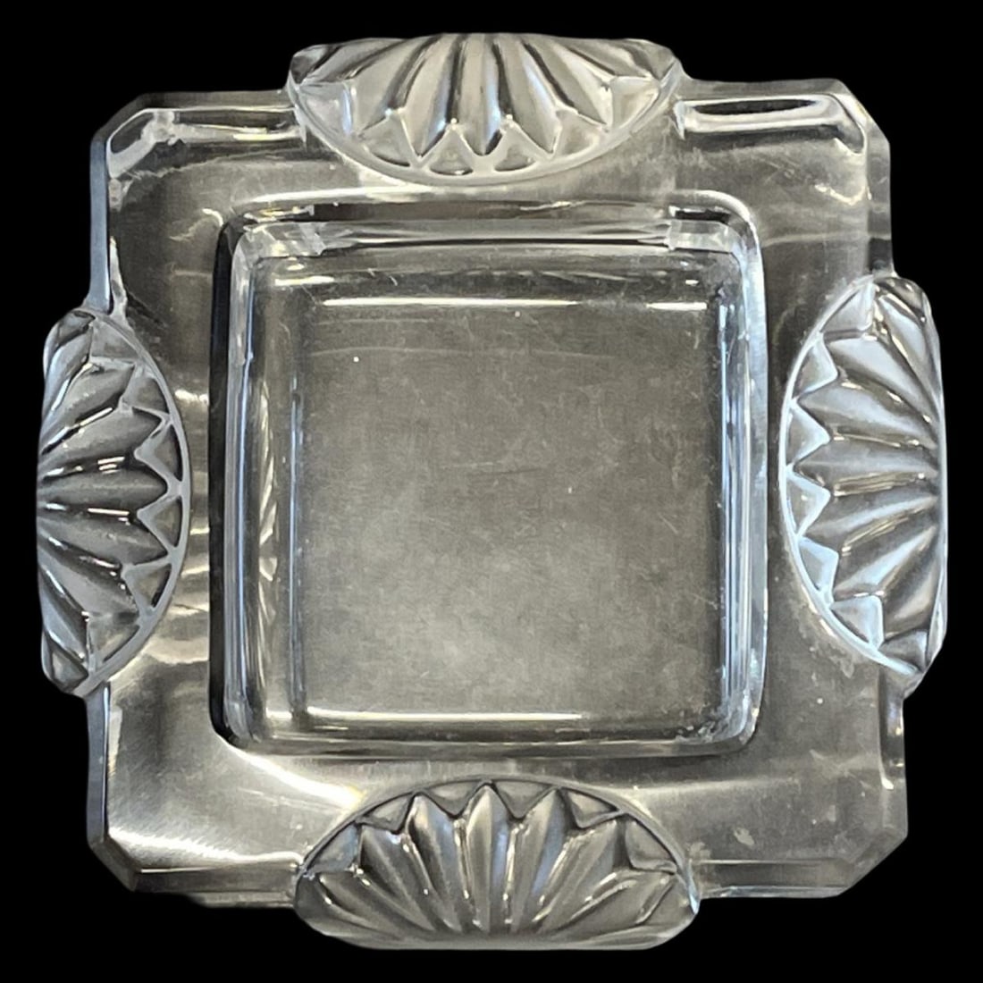 Lalique France Crystal Boite Corfu Ashtray Box: Lalique France Crystal Boite Corfu Ashtray Box measures H: 2" x DIA: 4 1/2" x W: 4 1/2"