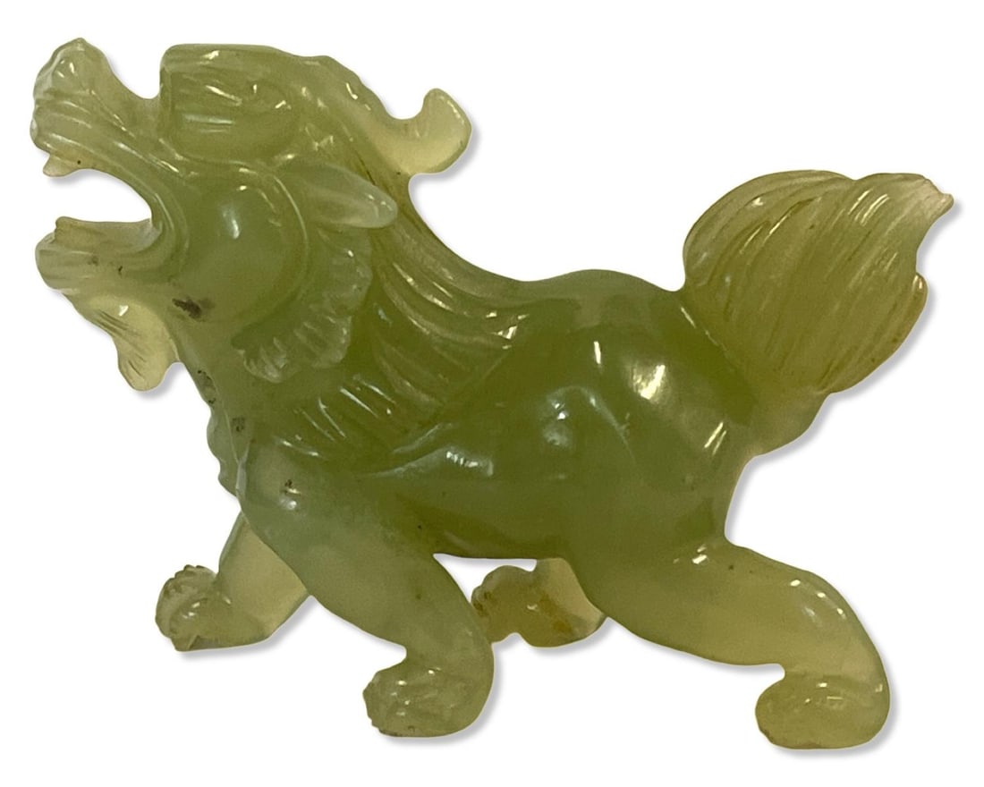 Chinese Carved Jade Lion Figure: Chinese Carved Jade Lion Figure measures 2" x 2 3/4"