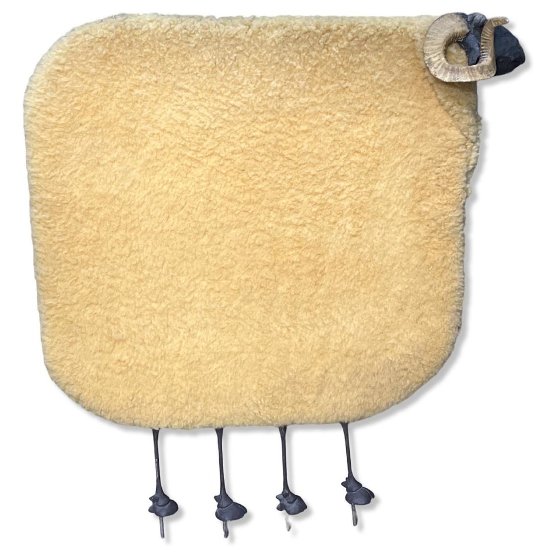 Todd Warner (American b. 1945) Ram Ceramic with Sheepskin: Todd Warner (American b. 1945) Ram Ceramic with Sheepskin measures 31" x 30". Sold as is