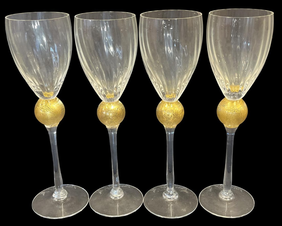 Lot of Four Union Street Glass Champagne Manhattan Pattern Glasses (1 of 3)