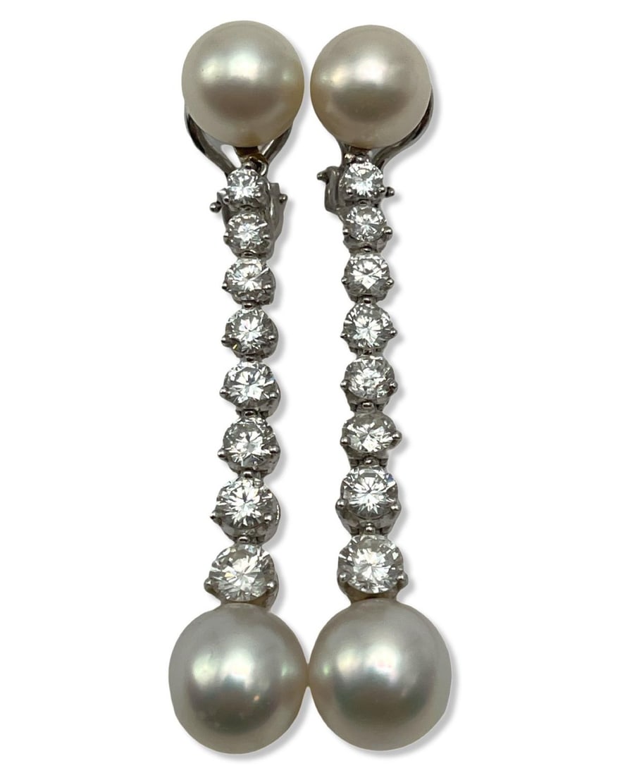 14kt WG, Approx 3.00-4.00ct Diamond & Pearl Drop Earrings (1 of 3)