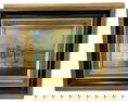 European Style Oil Painting on Canvas Ship Scene on Black & Gilt Frame