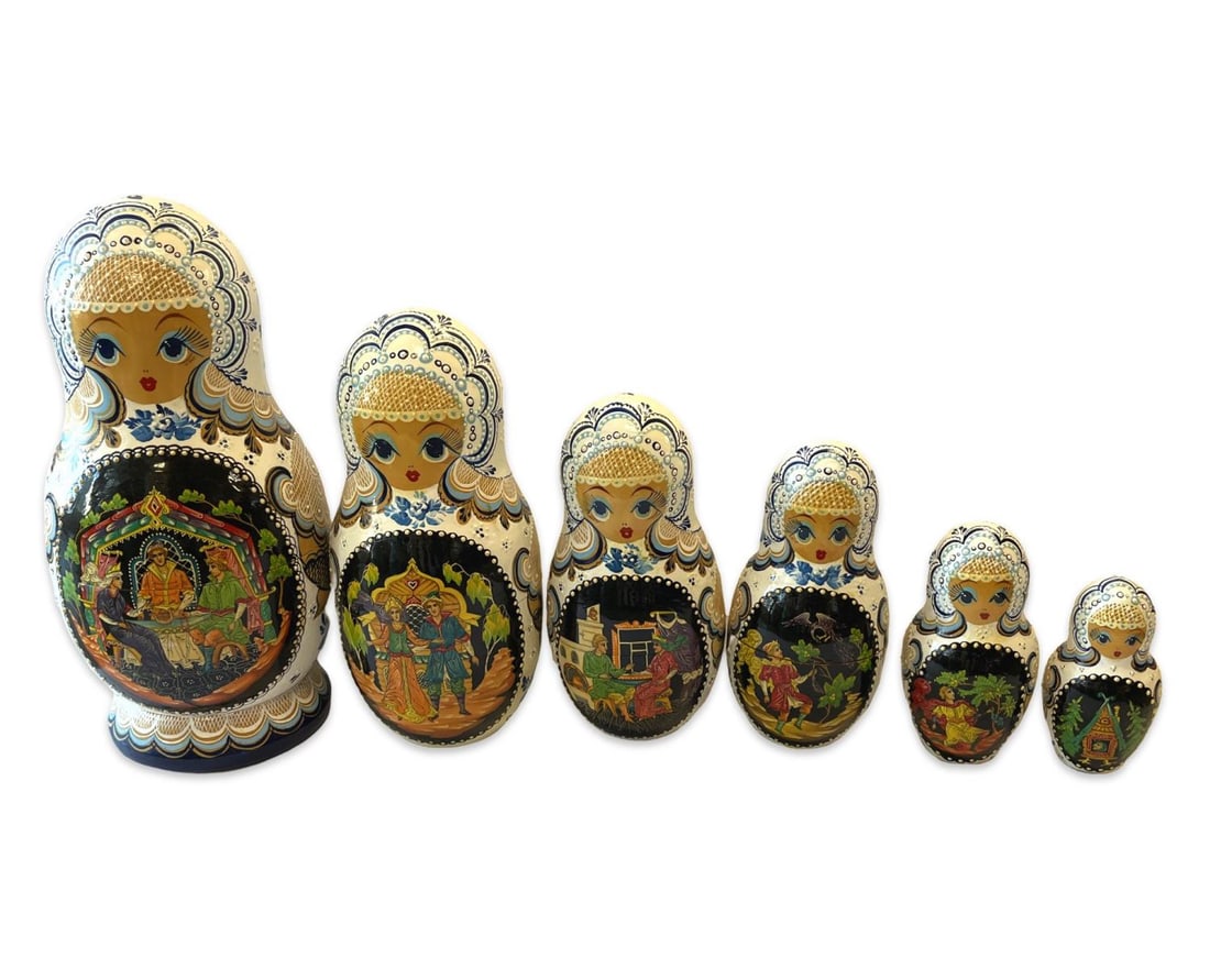 Russian Hand Painted Wooden Nesting Doll: Russian Hand Painted Wooden Nesting Doll measures H: 12"