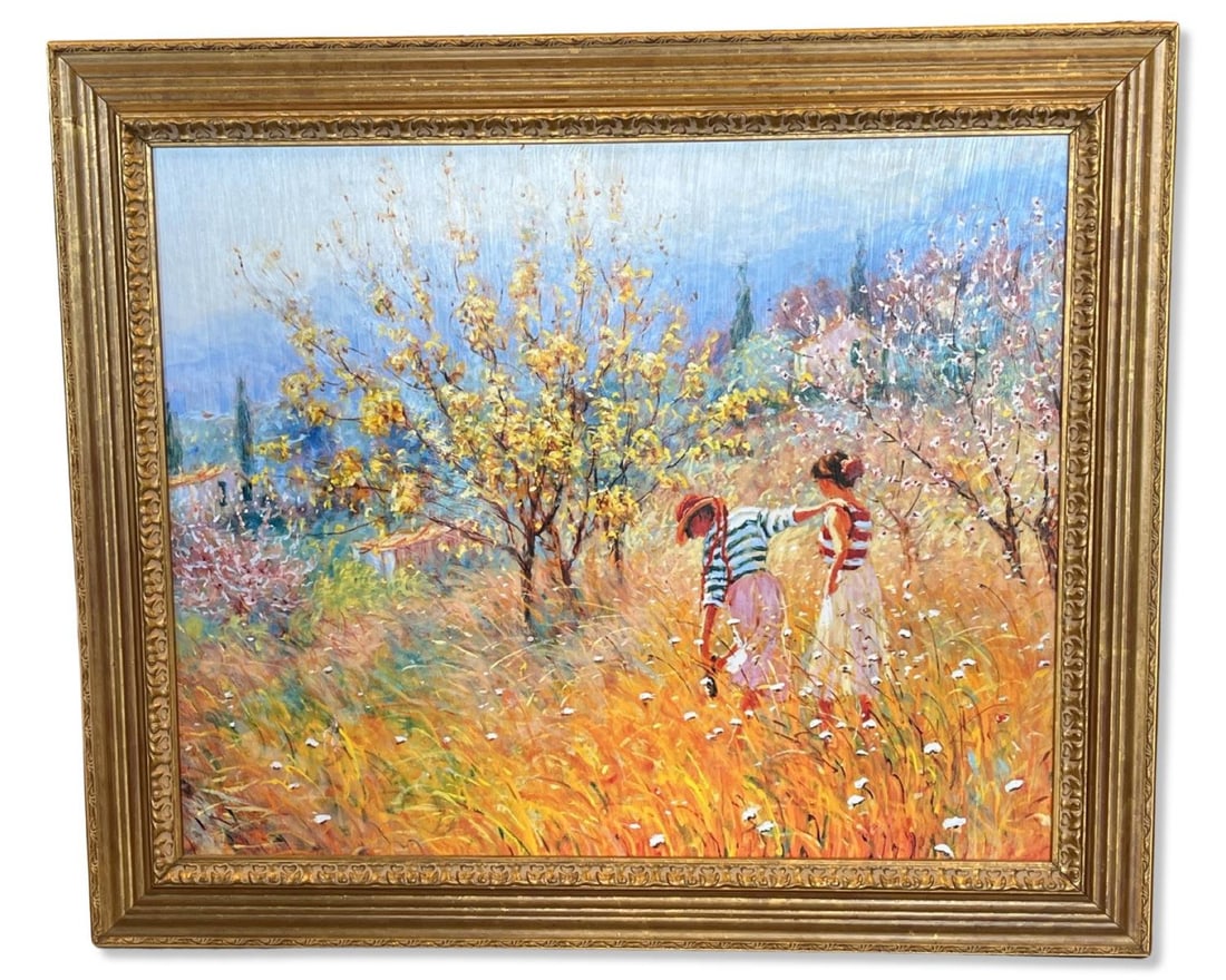 Claude Foussoux Impressionist Colorful Style Acrylic Painting on Board Girls at Play (1 of 2)