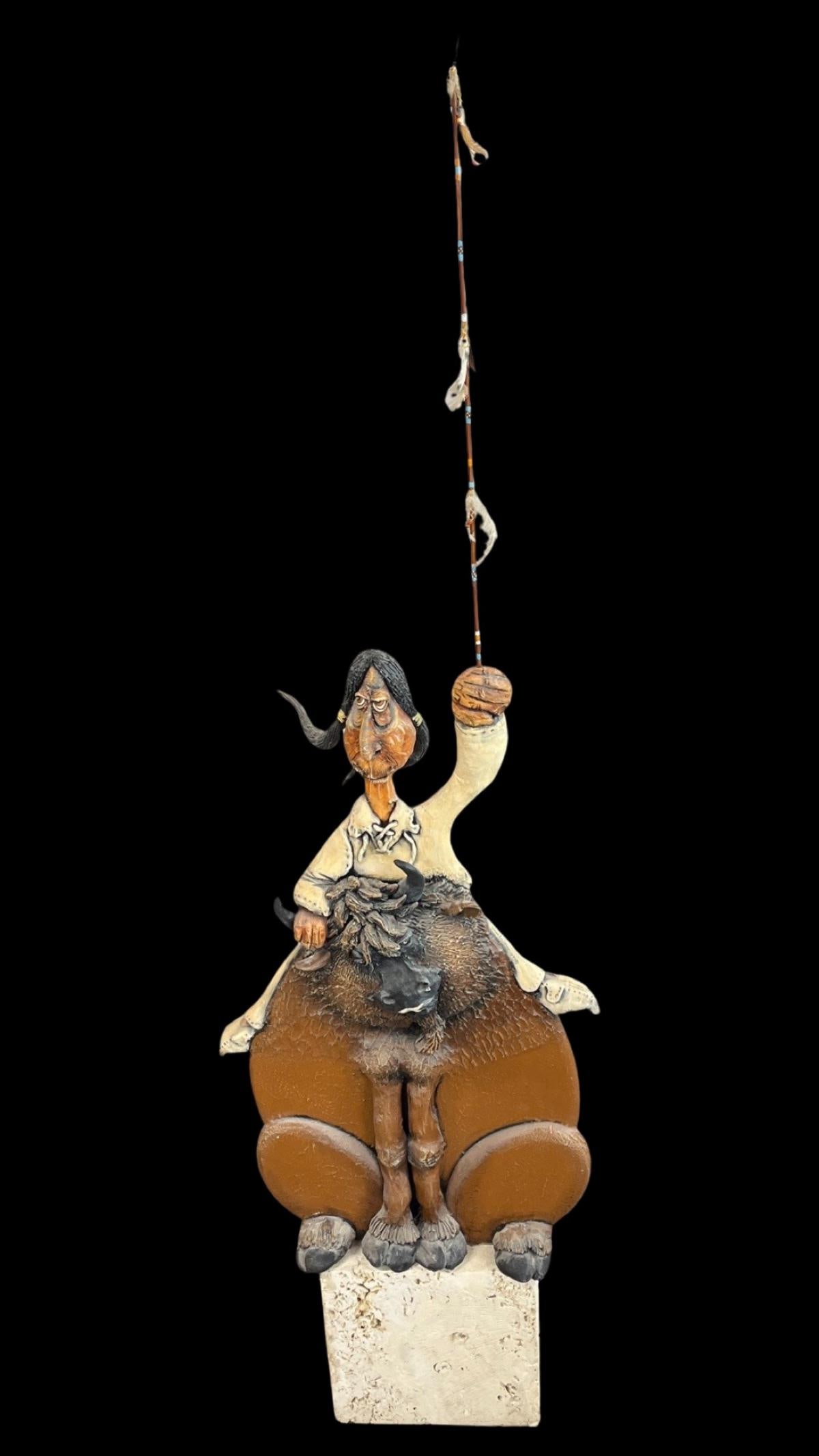 Signed and Dated Todd Warner (American b. 1945) Whimsical Cow Head and Indian Sculpture (1 of 4)