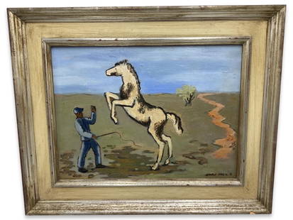 Signed Herman Maril (American, 1908-1986) Oil Painting on Board Training Period: Signed Herman Maril (American, 1908-1986) Oil Painting on Board Training Period. Signed lower right and dated 1941, measures 8 5/8" x 11 1/2", 2 1/2" frame with original bill $12,000 since dated 1998