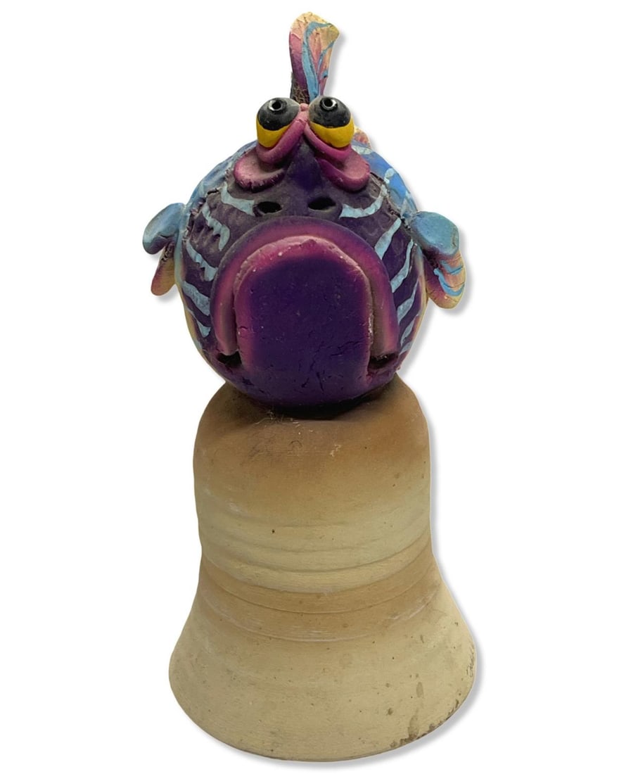 Signed and Dated Todd Warner Ceramic Fish Dinner Bell Sculpture: Signed and Dated Todd Warner Ceramic Fish Dinner Bell Sculpture measures H: 8 1/2"