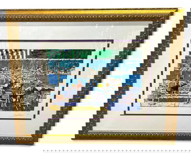 Signed Andre Bardet Limited Edition Serigraph in Color At The Marine: Signed Andre Bardet Limited Edition Serigraph in Color At The Marine. Signed and numbered 47/350, measures 11" x 15", 4" frame & matte