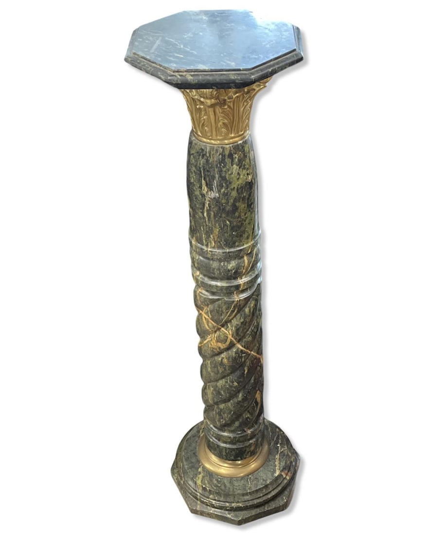 Neoclassical Style Gilt Bronze Mounted Green Marble Pedestal (1 of 3)