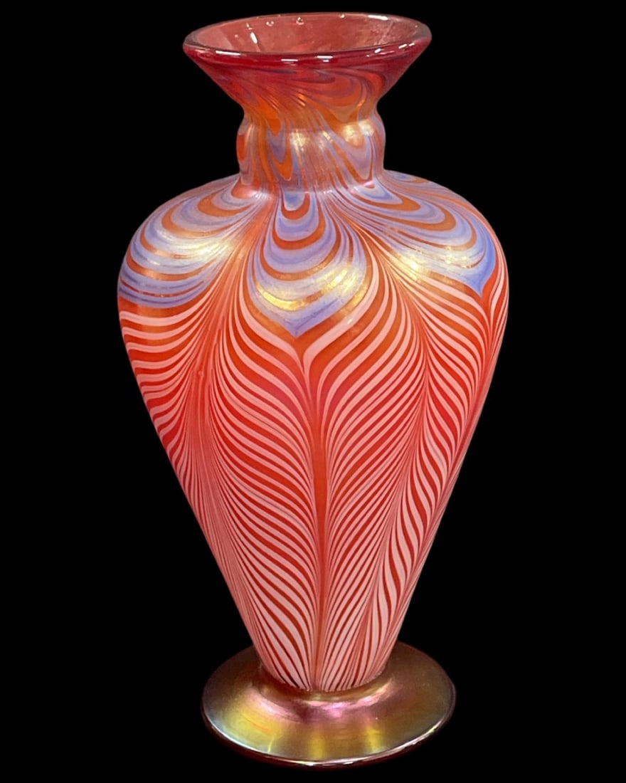 Steuben Pulled Feathers Red Glass Vase: Steuben Pulled Feathers Red Glass Vase measures H: 7"
