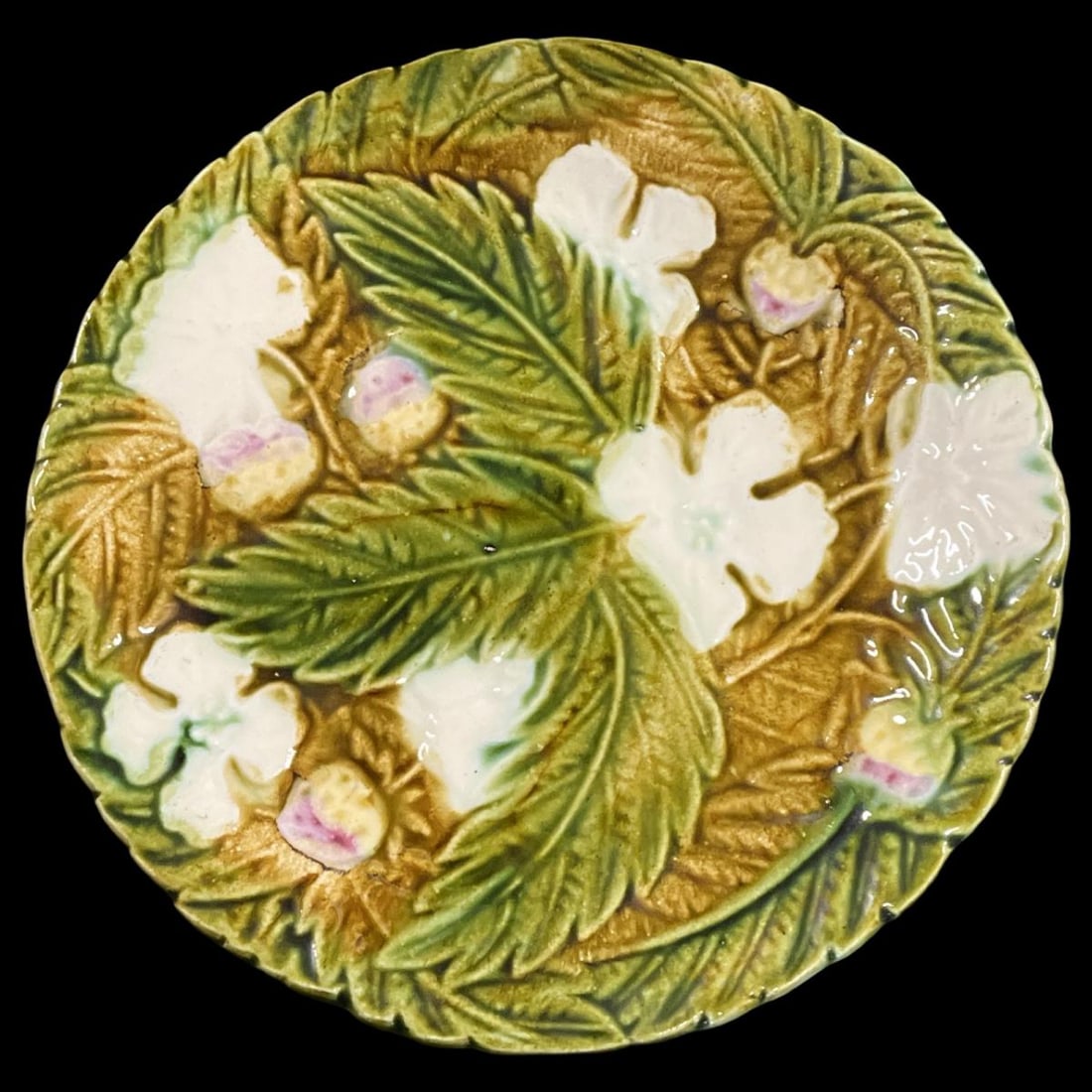 Lot of Eight French Majolica Strawberry Plates (1 of 2)
