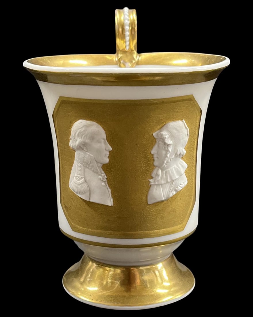 Antique Berlin KPM Porcelain Cup with Relief Portrait of Friedrich Philipp Rosenstiel & His Wife (1 of 3)