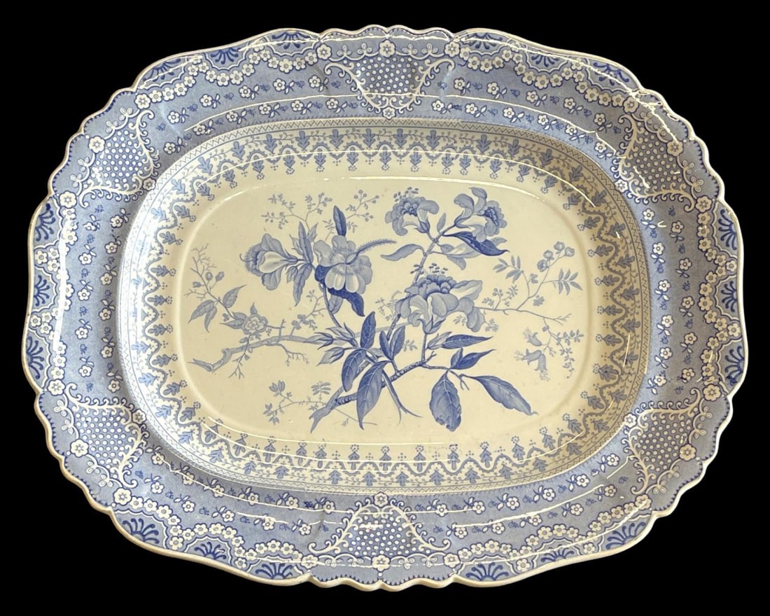 Staffordshire Blue & White Transferware Porcelain Serving Tray Asiatic Plants (1 of 3)