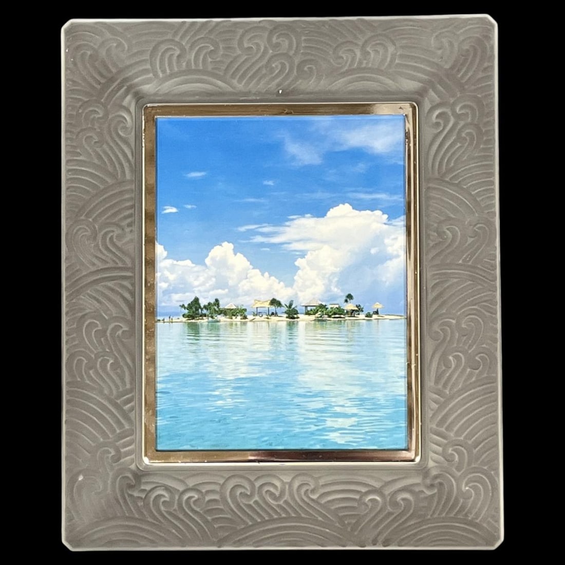 R. Lalique Style Frosted Glass Picture Frame: R. Lalique Style Frosted Glass Picture Frame measures 11" x 9"