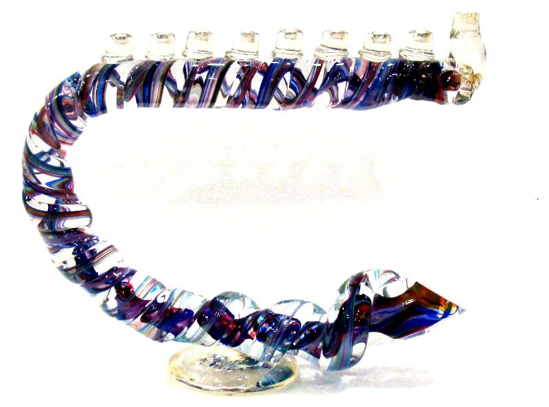 Goldhagen Hand Blown Art Glass Menorah: David Goldhagen hand blown art glass menorah. Measures 11" high. For Domestic or International Shipping Quotes Please Feel Call Ryan or Dave at Eagle Shipping Center 561-932-0700 or email them at ryan