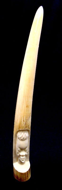 African Carved Ivory Figural Tusk: African carved ivory figural tusk. Measures 14" long. For Domestic or International Shipping Quotes Please Feel Call Ryan or Dave at Eagle Shipping Center 561-932-0700 or email them at ryan@eagleshipp