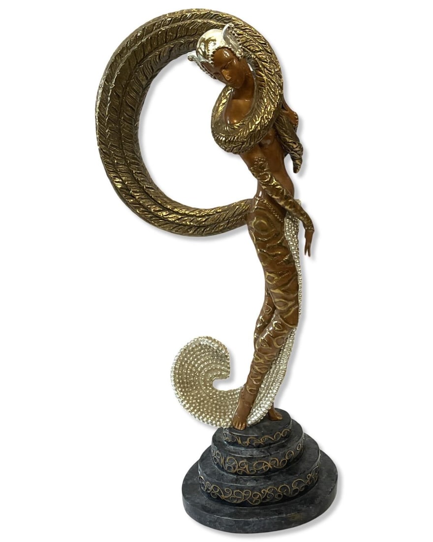 Erte Romain De Tirtoff (1892-1990) Bronze Sculpture Masquerade of a Nude Woman: Erte Romain De Tirtoff (1892-1990) Bronze Sculpture Masquerade of a Nude Woman. Marked 1988 chalk and vermillion with sevenarts 72/375, measures H: 19 1/2"