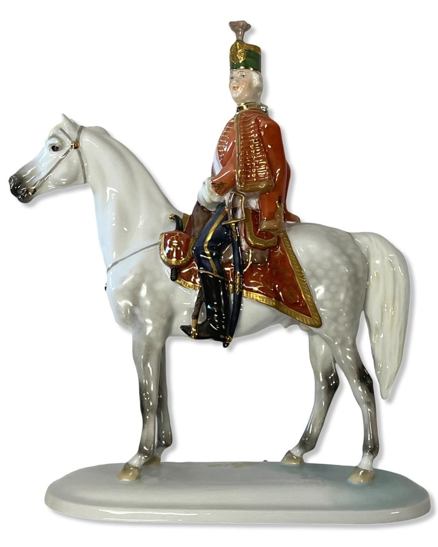 Rare Herend Hungary Hand Painted Porcelain Figurines Hussar on the Horse: Rare Herend Hungary Hand Painted Porcelain Figurines Hussar on the Horse measures H: 13" x W: 10"