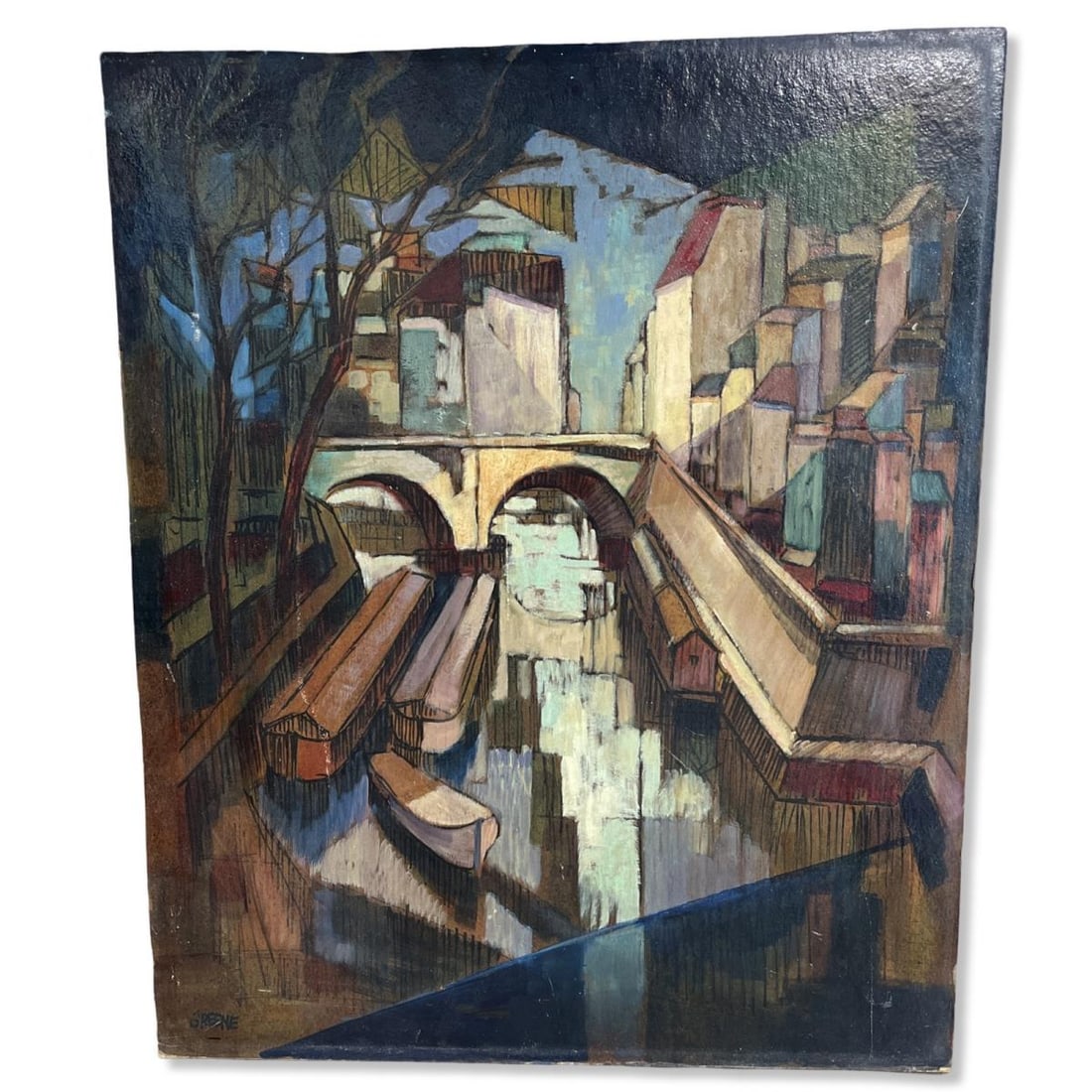 Signed Nat Greene Oil Painting on Board The Seine Paris July 1961: Signed Nat Greene Oil Painting on Board The Seine Paris July 1961 measures H: 24" x W: 20". Lot is unframed