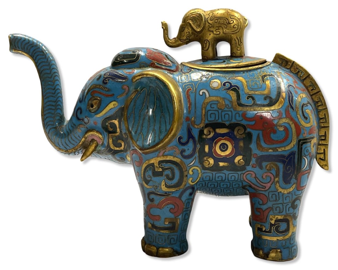 Chinese Cloisonne Enameled Elephant Statue (1 of 2)