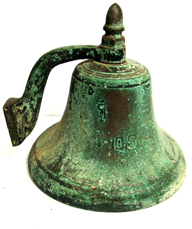 Antique Bronze Nautica Bell: Antique bronze nautica bell with green patina. Measures 9 1/2" high x 9 7/8" in diameter. For Domestic or International Shipping Quotes Please Feel Call Ryan or Dave at Eagle Shipping Center 561-932-0