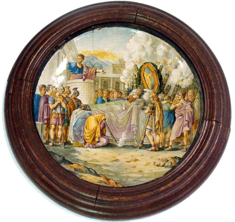 18th C. Capodimonte Plaque, Framed: 18th century plaque framed. 21 1/4" diameter, 3 3/4 frame. For Domestic or International Shipping Quotes Please Feel Call Ryan or Dave at Eagle Shipping Center 561-932-0700 or email them at ryan@eagle