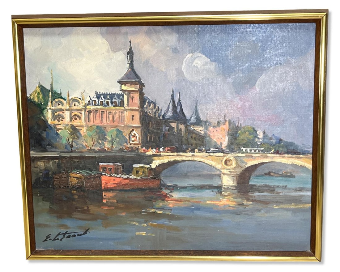 Signed Edouard Le Saout (French, 1909-1981) River Scene Oil Painting (1 of 3)