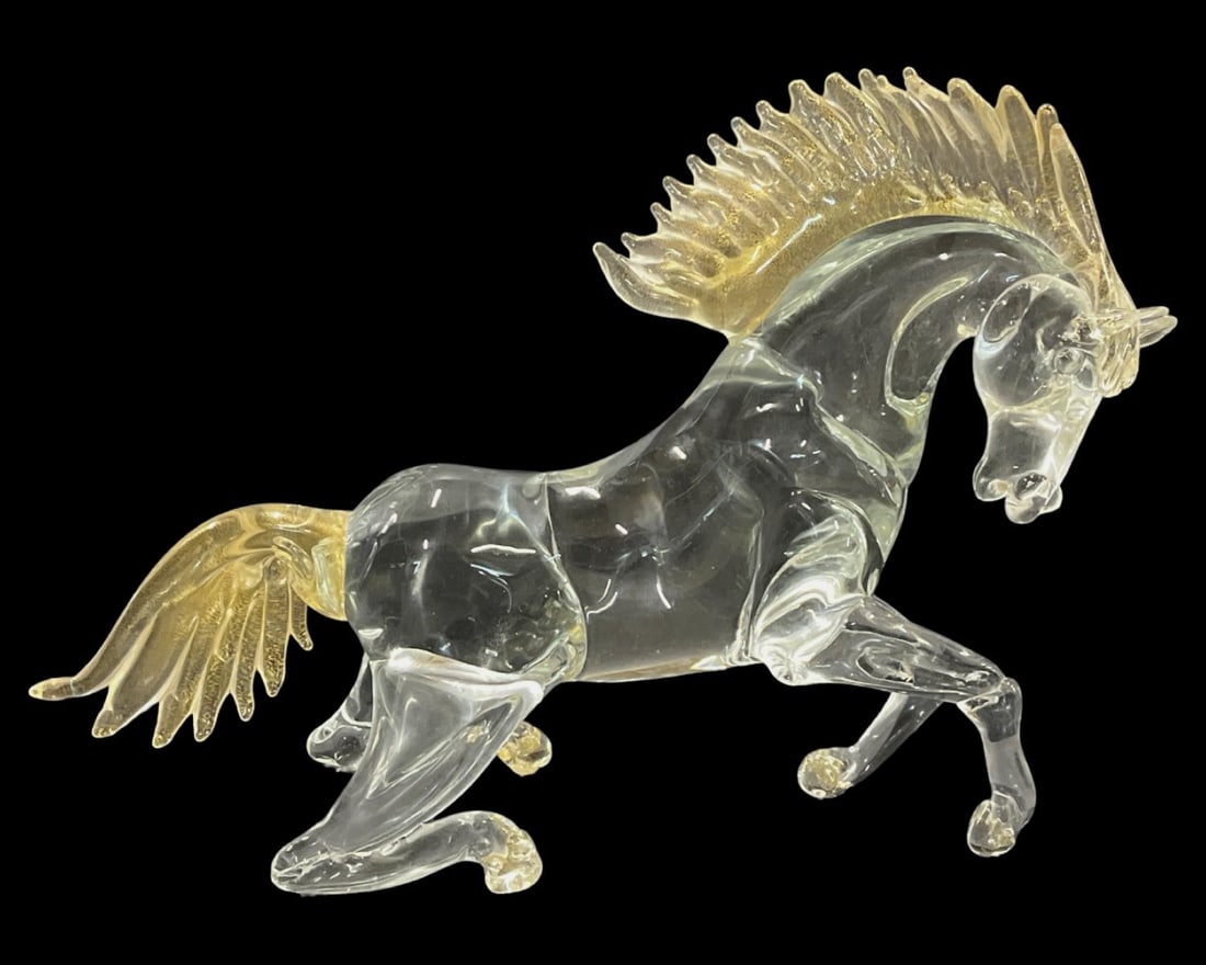 Murano Italian Glass Horse Sculpture: Murano Italian Glass Horse Sculpture measures 13" x 20"