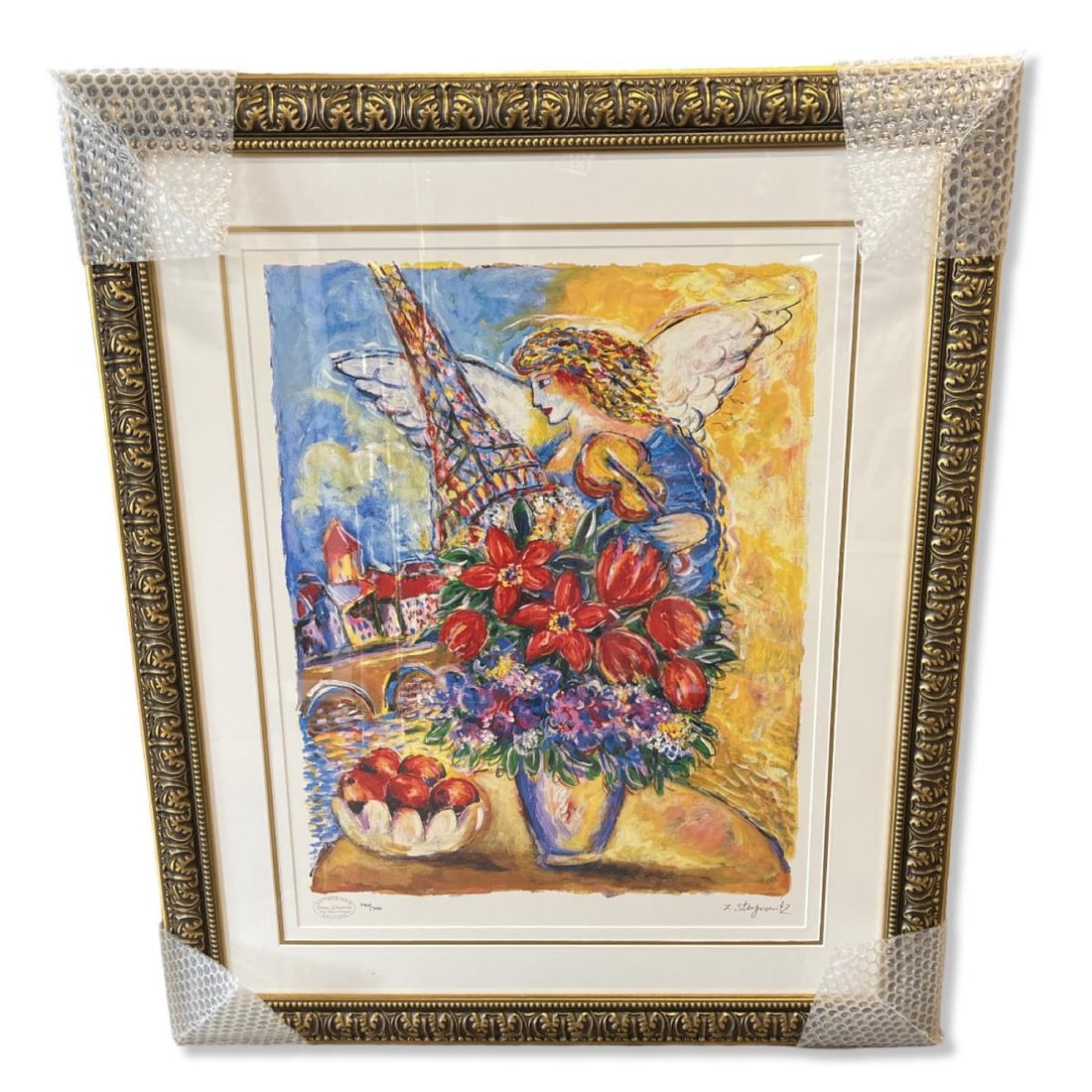 Signed Zamy Steynovitz (1951-2000) Serigraph in Color Angel in Paris (1 of 4)