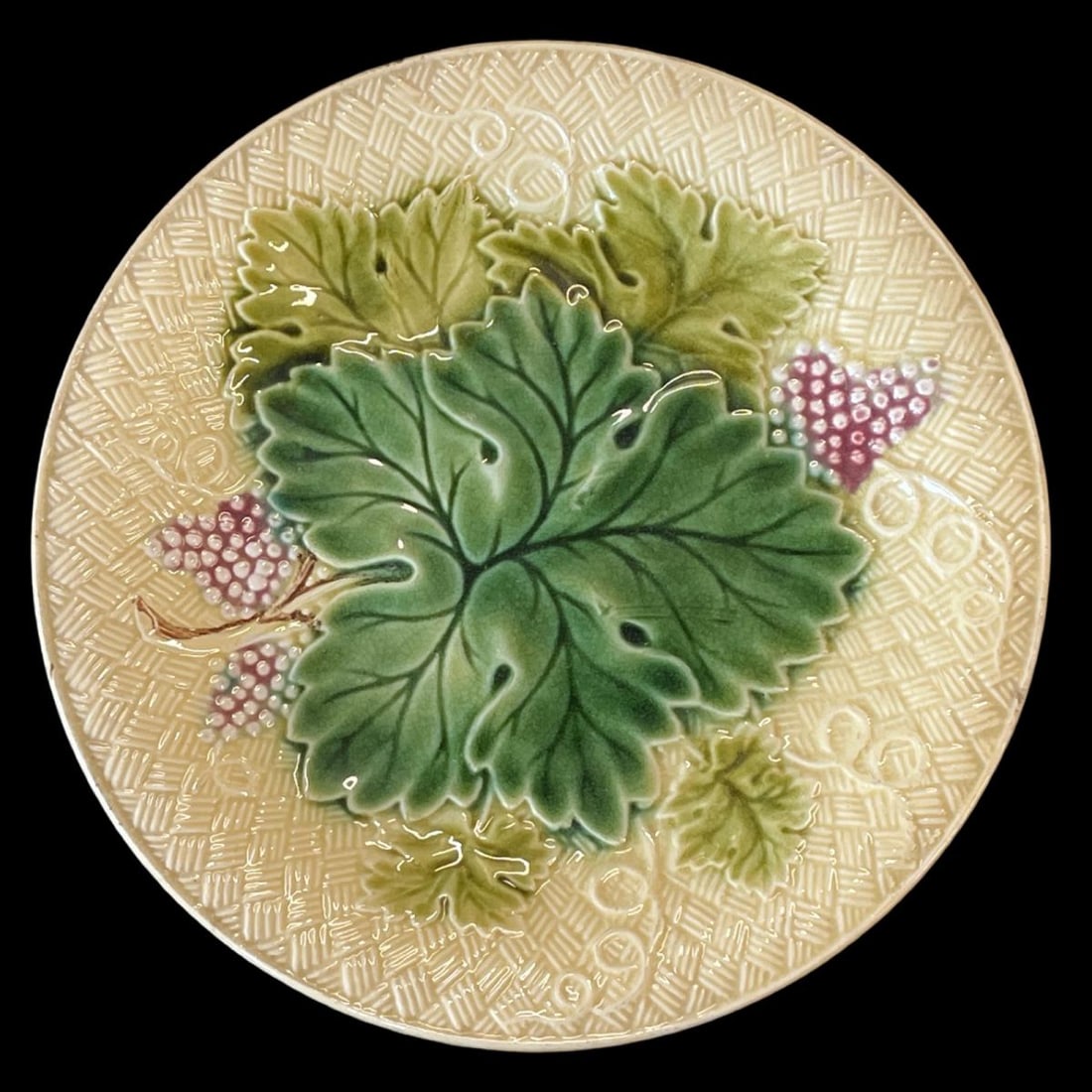 Lot of Eight French Majolica Grape Leaf Plates (1 of 2)