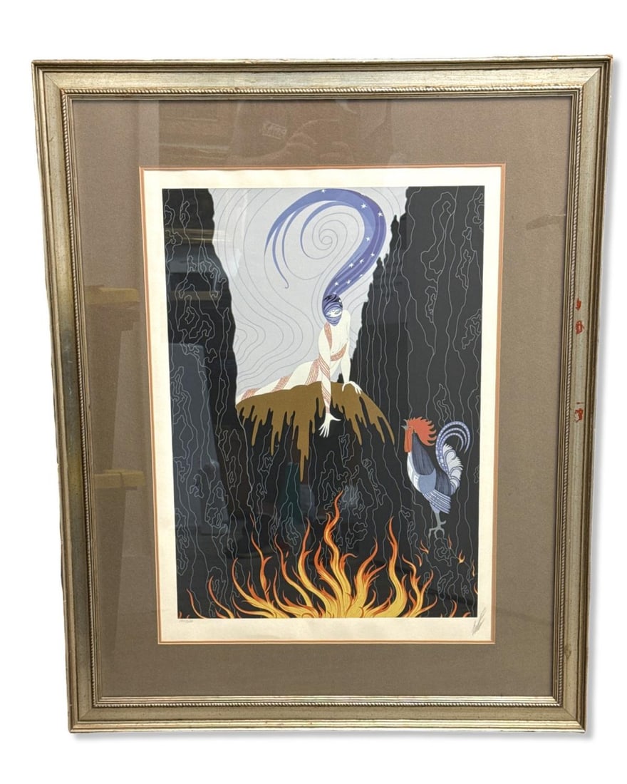 Signed Erte Romain De Tirtoff (Russian, 1892-1990) Serigraph in Color The French Rooster (1 of 4)