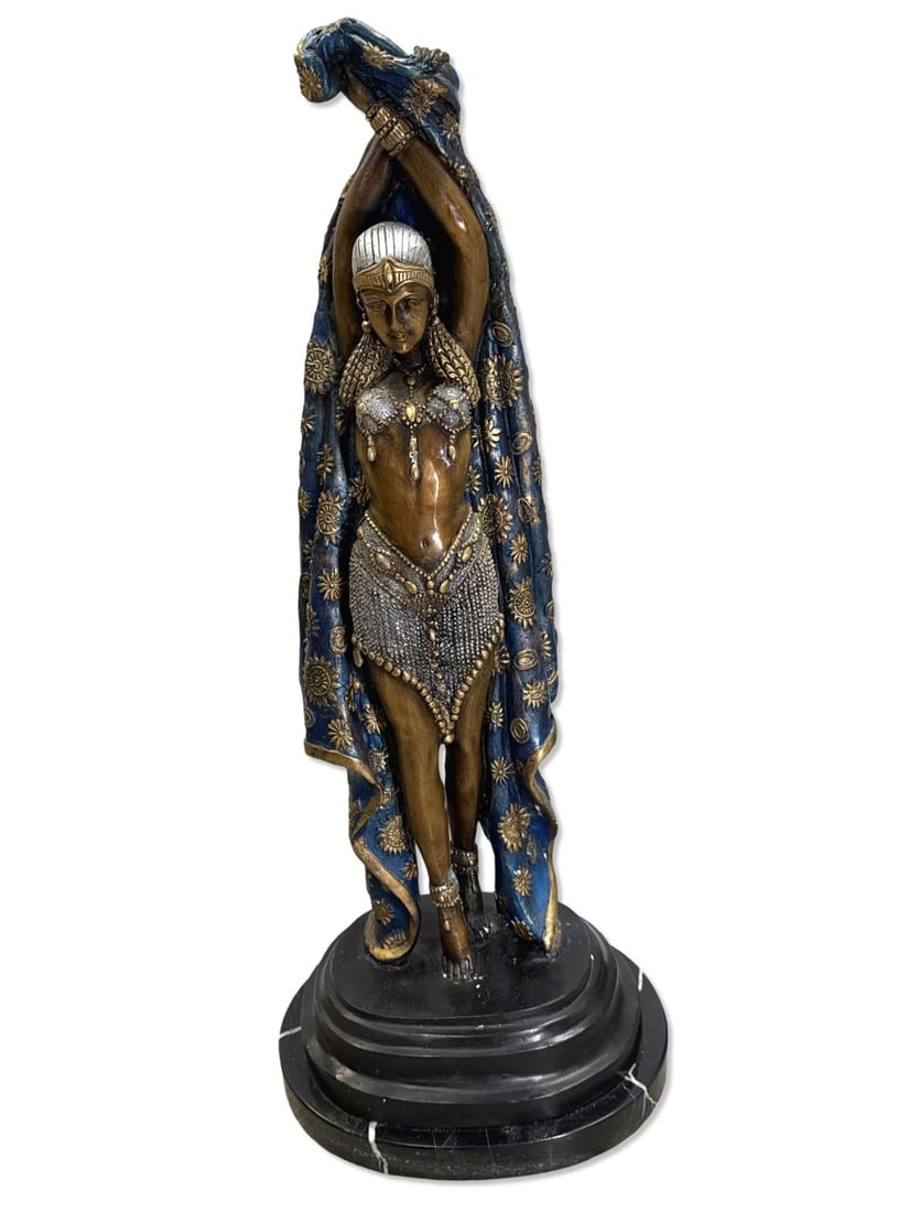 Chiparus Style Art Deco Polychrome Bronze on Marble Base Dancing Woman (1 of 2)