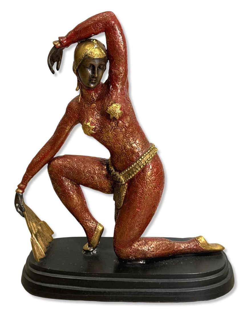 Chiparus Style Art Deco Polychrome Bronze Dancing Woman Holding a Fan (1 of 2)