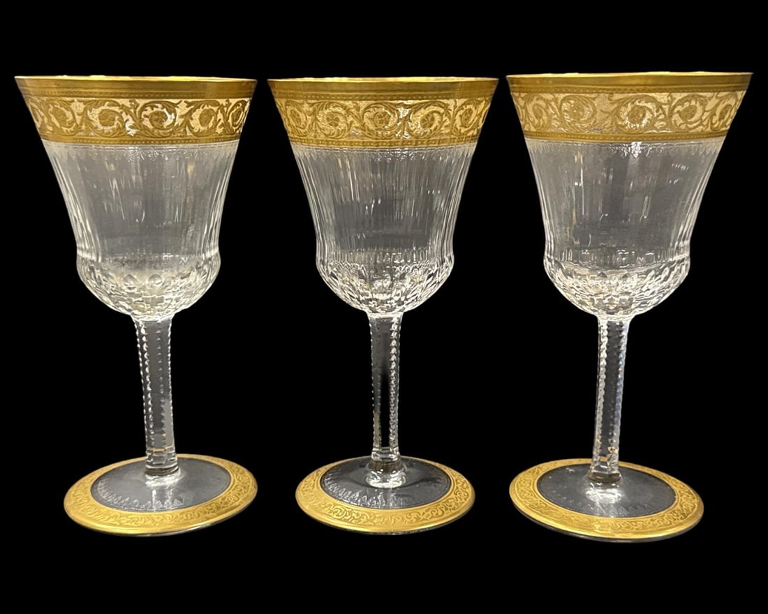 Lot of Five St. Louis Crystal Thistle Burgundy Glasses (1 of 3)