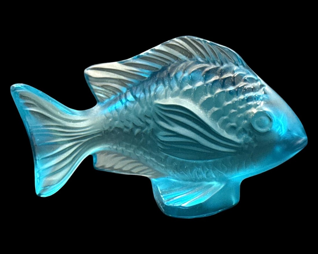 Signed Lalique Turquoise Damsel Fish Sculpture (1 of 3)