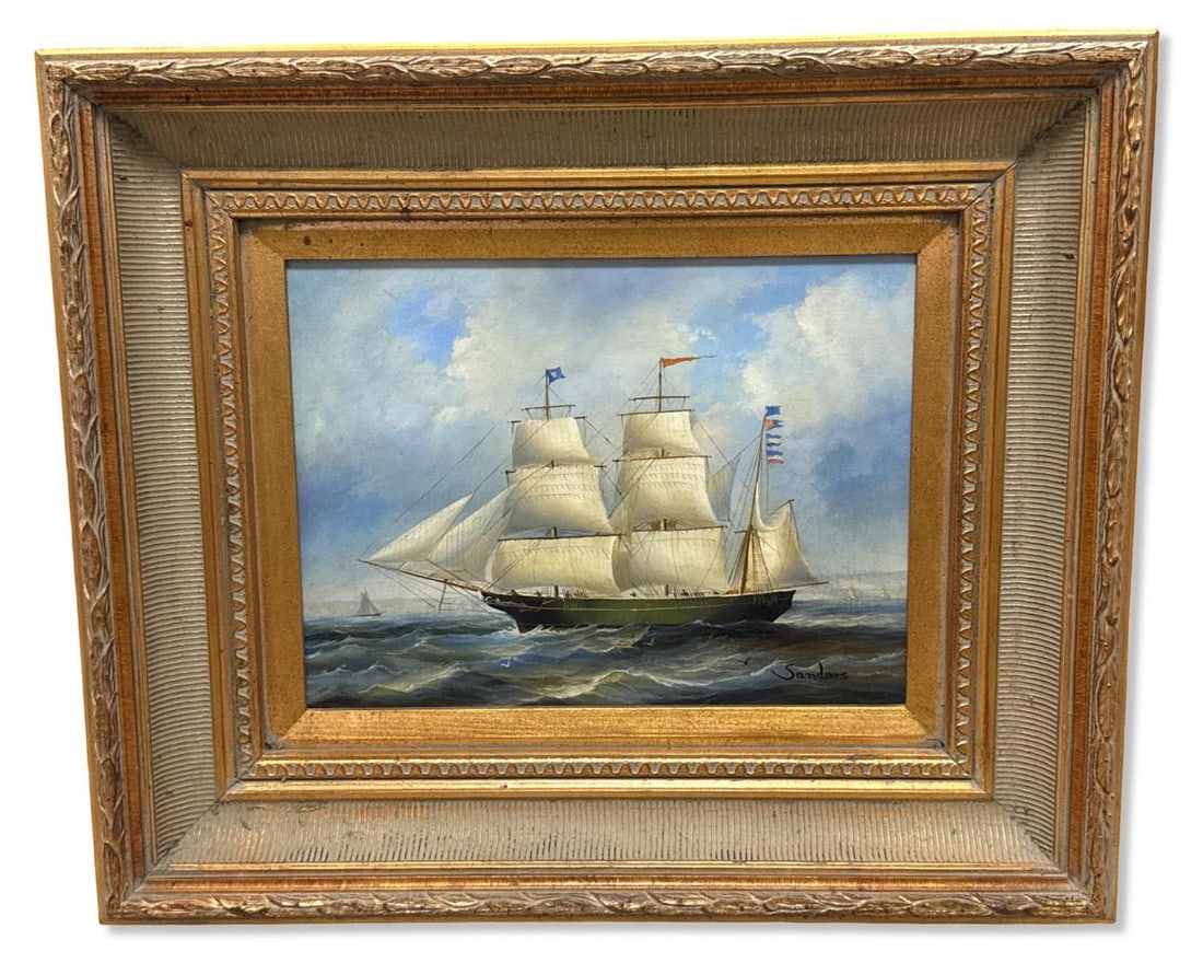 Signed Robert Sanders (American b. 1950) Oil Painting of a Sailing Ship (1 of 3)