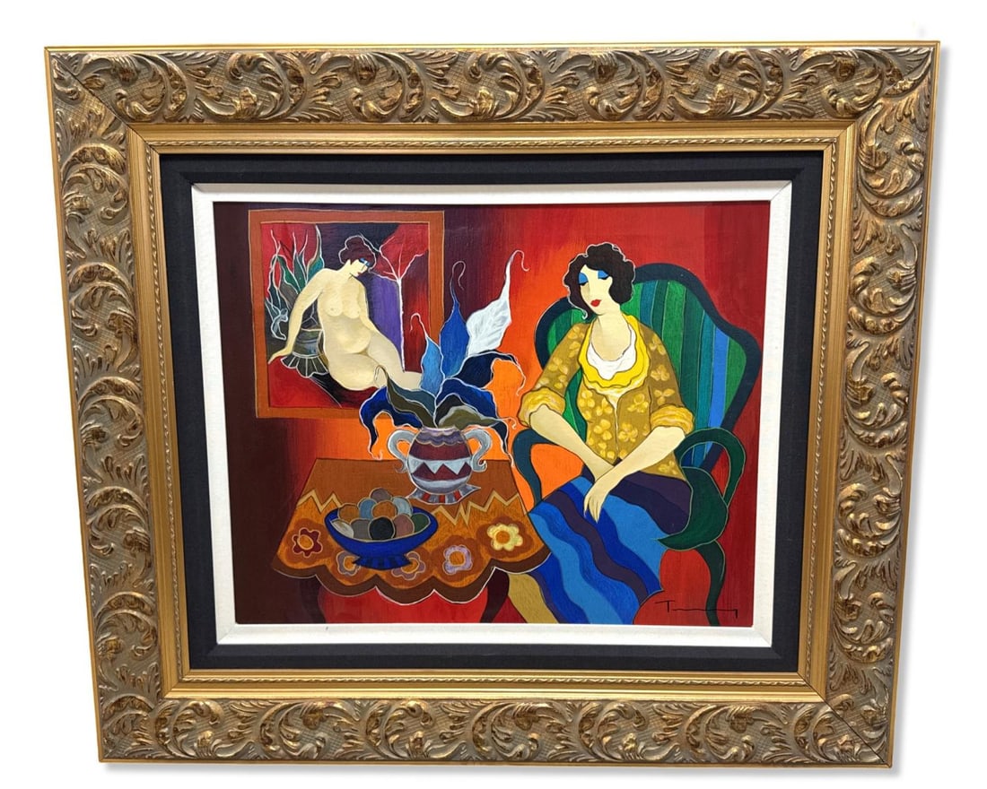 Signed Itzchak Tarkay (Israeli, 1935-2012) Oil Painting on Canvas Seated Woman (1 of 3)