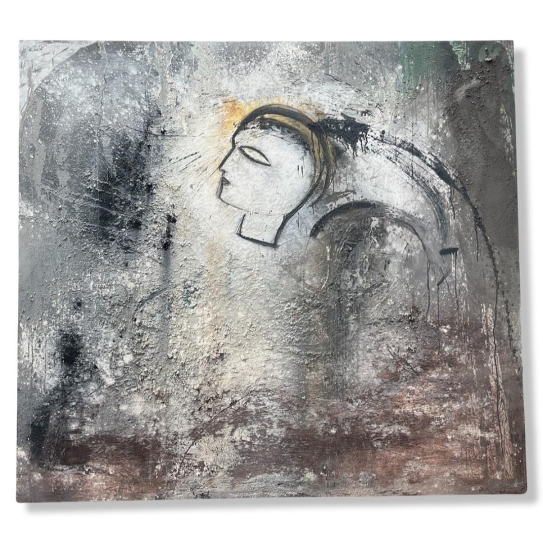 Jamali (Pakistani/American b. 1944) Large Original Fresco Tempera Painting Abstract Portrait The: Jamali (Pakistani/American b. 1944) Large Original Fresco Tempera Painting Abstract Portrait The Mask measures 84" x 92" with certificate of authenticity, original price $25,000.00